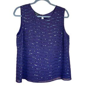 Vintage 100% Silk Beaded Sequined Purple Lined Evening Tank Womens 12 Formal